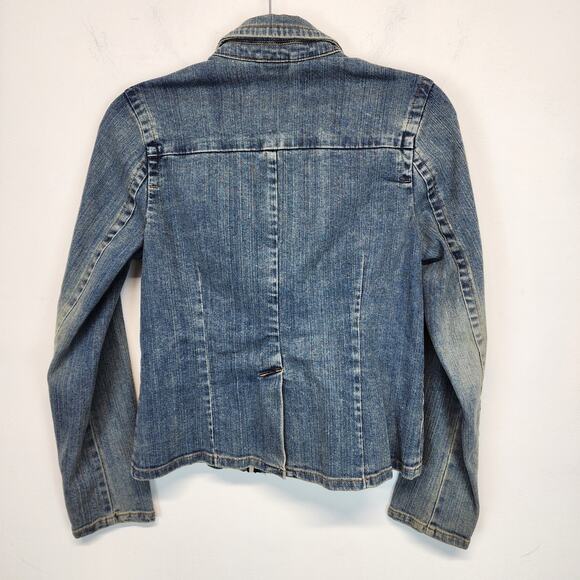 Vintage Y2K Old Navy Jean Denim Jacket Size S Distressed Stone Wash Peplum 2000s - Picture 2 of 15